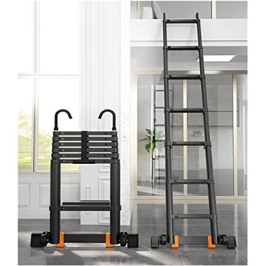 Imagem de Escada telescópica de 5,5 m/4,7 m/3,9 m/3,5 m/2,7 m/2,3 m, escadas telescópicas pretas de alumínio para negócios de telhados, uso doméstico, RV trabalho ao ar livre (tamanho: 5,5 m/18 pés