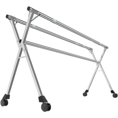 Imagem de Escorredor de roupas, arejador de roupas, cabideiro de aço inoxidável ajustável e dobrável para economia de espaço, comprimento e altura ajustáveis