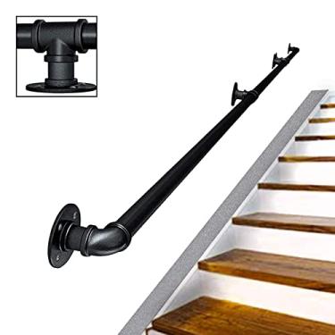 Imagem de Corrimão de tubulação/corrimão de escada de ferro forjado a vento industrial, loft interno doméstico contra a parede alça de jardim de infância antiderrapante antigo, preto (1 pés-6 m) (tamanho: 5 m)