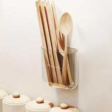 Imagem de 1 caixa de armazenamento de cosméticos montada na parede, prateleiras organizadoras de banheiro, escova de dentes, pente de pasta de dente, transparente