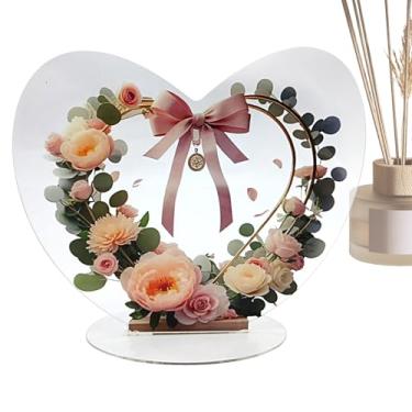 Imagem de Guirlanda de coração – Placas decorativas em forma de coração | Ornamentos de mesa com base de flores realistas para decoração de mesa para casamento