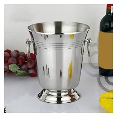 Imagem de Balde de gelo balde de gelo redondo de aço inoxidável balde de gelo grande capacidade restaurante balde de vinho balde de champanhe com alça bar bebida coquetel balde de cerveja balde de gelo balde de