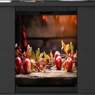 Imagem de Capa magnética para lava-louças, capa magnética para lava-louças, frutas, maçã, outono, madeira, lava-louças, 58 x 66 cm