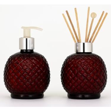 Imagem de Elegante Kit de 500ml cada Aromatizador de Ambientes,Bordeaux Vidro Vermelho Texturizado, Conjunto com Difusor e Dispensador, Design Decorativo para Casa