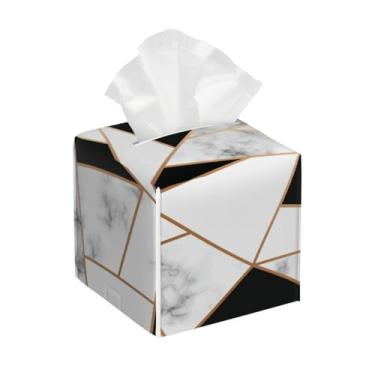 Imagem de Suporte quadrado de couro para caixa de lenços de papel, impermeável, abstrata, arte de mármore, organizador de papel facial com cinto inferior, estojo de lenços para mesa, banheiro, escritório, mesa