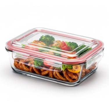 Imagem de Pote Hermético de Vidro Borossilicato 1040ml com Tampa Livre de BPA, 4 Travas, Vedação Antivazamento, Vai ao Forno, Micro-ondas e Freezer, Pote para Armazenar Alimentos, Marmita