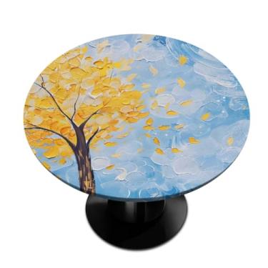 Imagem de hongjinglin Toalha de mesa redonda com borda elástica vidro olho turco colorido pequena toalha de mesa redonda limpa para ambientes internos e externos, pátio, sala de jantar, cozinha, decoração para