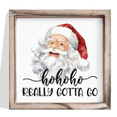 Imagem de Decoração de parede de Natal, placa de banheiro HoHoHo Really Gotta Go Papai Noel, placa de MDF emoldurada de madeira engraçada para banheiro ou lavabo, destaque de feriado para casa de fazenda