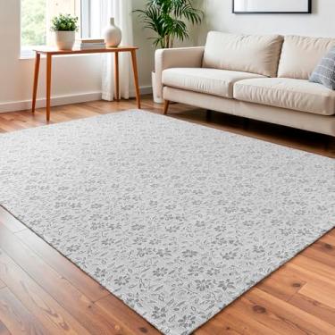 Imagem de Tapete Decorativo Rustico Floral 2,00m x 3,00m Sala e Quarto Antiderrapante (Cinza)