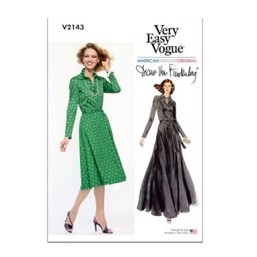 Imagem de Vogue V2143B5 DVF Misses' Vintage 1978 pulôver vestido de malha costura padrão pacote por Diane von Furstenberg, código de design V2143, tamanhos 8-10-12-14-16