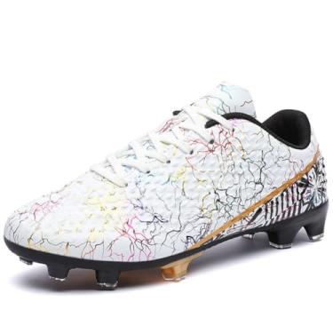 Imagem de WILTENA Chuteiras femininas confortáveis de futebol masculino, cano baixo, firme, tênis de futebol moderno para uso ao ar livre, Branco, 9.5 Women/8 Men