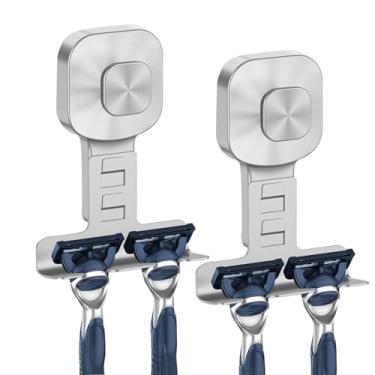 Imagem de Tyothimm Suporte de lâmina com ventosa para chuveiro, reutilizável de aço inoxidável 304, ganchos de lâmina para toalha, bucha, barbeador, instalação sem perfuração e removível (pacote com 2 - prata)