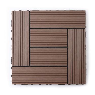 Imagem de SPXMQSS Azulejos de deck compostos ao ar livre, piso externo para jardim, telhas de deck interligadas WPC fácil de instalar para pátio jardim varanda terraço 30 x 30 cm D 11 peças