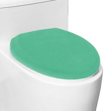 Imagem de Tampa de vaso sanitário de pelúcia macia e confortável para banheiro, capas de assento de vaso sanitário laváveis na máquina, cabe na maioria das tampas alongadas e oblongas, fácil instalação e