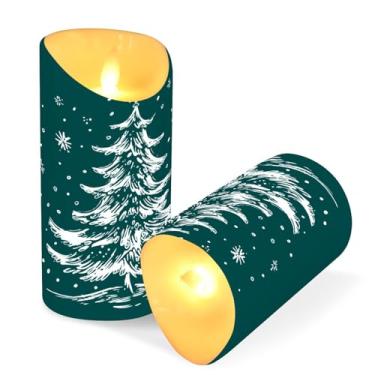 Imagem de Blueangle Pacote com 2 velas verdes de árvore de Natal sem chamas com controle remoto e temporizador, velas LED cintilantes (7,6 cm x 9,9 cm) para decoração de casa, casamento, acampamento (986)