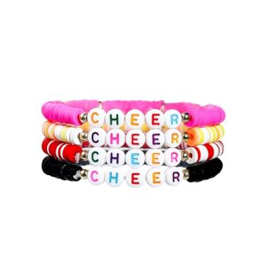 Imagem de 4-5 pulseiras Heishi Surfer Cheer Cheer para presentes de torcida em camadas coloridas de amizade conjunto com 4, 1, Resina, Sem Pedra Preciosa