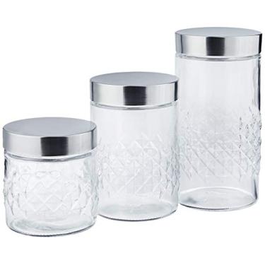 Imagem de Conjunto de Potes de Vidro com Tampa Inox Losangos 3 Peças Euro Transparente
