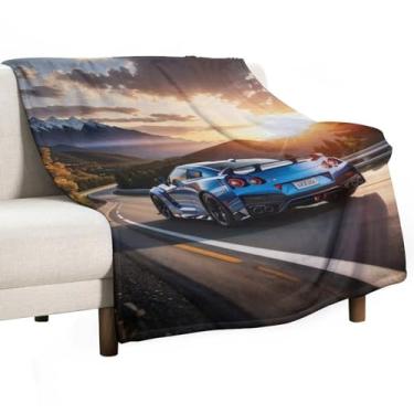 Imagem de HouLaiZhe Cobertor super macio de flanela R35 JDM carro esporte nascer do sol fresco leve cobertor refrescante para sofá-cama cadeira sofá carro viagem ao ar livre leve quente 140 cm x 178 cm