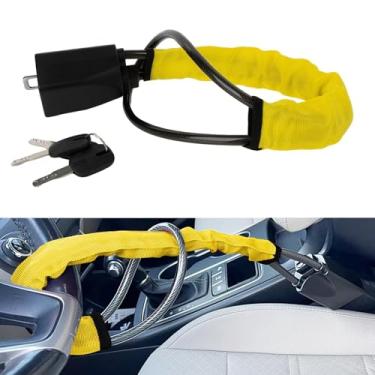 Imagem de Trava de volante para carros, dispositivo antifurto compacto de 43 cm e trava de cinto de segurança, adequado para porta-luvas, universal para a maioria dos veículos, SUV, caminhões (amarelo)