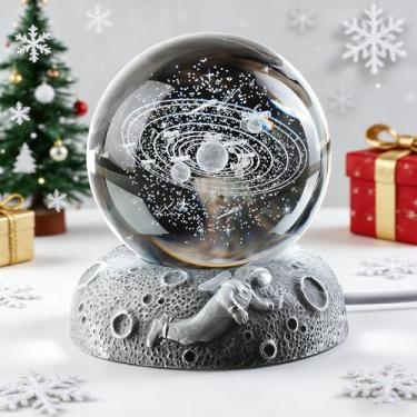 Imagem de ZEERSHEE Sistema solar 3D, bola de cristal, luz noturna com base de resina brilhante, bola de vidro de 60 mm, lâmpada noturna para decoração de casa (apenas alimentação USB)