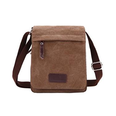 Imagem de Berchirly Bolsa tiracolo tiracolo pequena de lona vintage de couro, Café, Medium