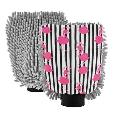 Imagem de STAYTOP Lindas luvas de lavagem de carro flamingo, 2 peças, luvas de microfibra de chenille, sem arranhões, panos de esponja de lavagem ultra absorventes para carros, limpeza doméstica - G