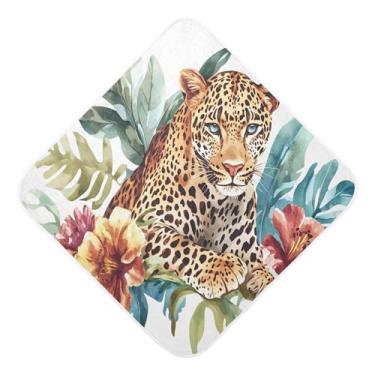 Imagem de Burbuja Toalha de banho para bebê leopardo na selva - Toalha com capuz de musselina macia e absorvente para recém-nascidos, 76 x 76 cm