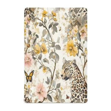 Imagem de STAYTOP Lençóis de berço de leopardo e flores amarelas para meninos e meninas, lençol com elástico para berço padrão e colchão infantil, lençol de microfibra supermacia, 99 × 69 × 5 cm