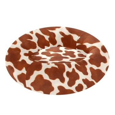 Imagem de SEHANY Cama de cachorro com estampa de vaca marrom, removível e lavável, pequena, redonda, cama de gato fofa, super macia, confortável para animais de estimação com fundo antiderrapante para cães