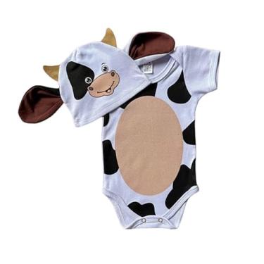 Imagem de Body Bebê vaquinha ou bezerro com touca de orelhinhas 3 a 12 Meses (bezerro, M)