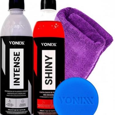 Imagem de Kit Revitalizador Restaurado Renovador de Plasticos Internos Intense + Pneu Pretinho Super Brilho Shiny 500ml Vonixx