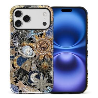 Imagem de ANLUN STORE Capa para iPhone 17 Pro Max, proteção dupla híbrida TPU macio + PC rígido à prova de choque, capa protetora antiarranhões e fina para homens e mulheres - design vintage sol colagem
