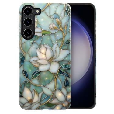 Imagem de heindiy Compatível com Samsung Galaxy S23, capa brilhante proteção completa à prova de choque anti-arranhões capa de TPU, capas para homem mulher - flores de magnólia vintage
