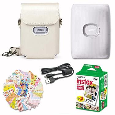 Imagem de Câmera instantânea para Smartphone Fujifilm Instax Mini Link 2 branco-gelo + Pacote de filmes Fuji (20 Folhas) + kit de acessórios com controle. capa protetora, 20 molduras adesivas, cabo USB.