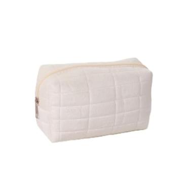 Imagem de Bolsa de armazenamento portátil de pelúcia para mulheres, suporte de pincel de maquiagem leve de grande capacidade, bolsa de presente para viagens ao ar livre, Bege