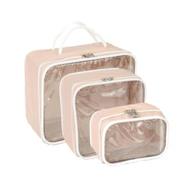 Imagem de Necessaire Impermeável Transparente com Zíper, Azul, PVC, Kit 3 Peças (P 10x7x15cm, M 19x10x19cm, G 20x12x25cm), com Alça (Nude)