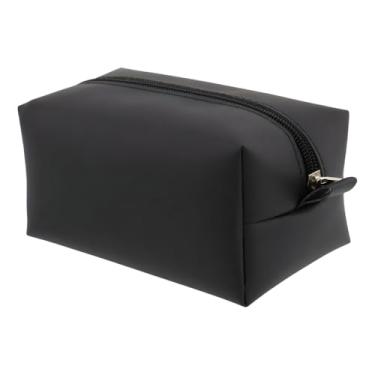 Imagem de Necessaire Compacta de Couro Sintético, Preta e Branca 15x8x8 cm Organizadora para Maquiagem e Higiene Pessoal Design Moderno (PRETO)