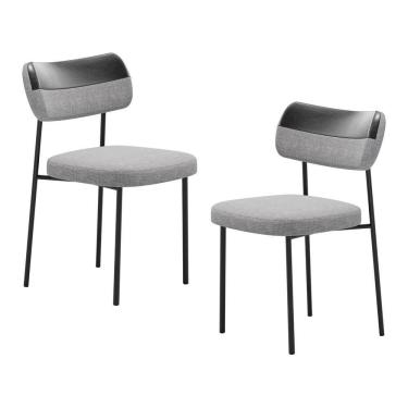 Imagem de Kit 02 Cadeiras Sala De Jantar Lila Com Encosto Couríssimo Preto Linho Cinza - Desk Design