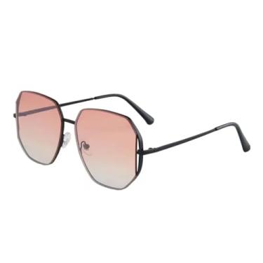 Imagem de HPIRME Óculos de sol em formato de polígono, masculino, fashion, proteção UV400, masculino, feminino, para dirigir (preto, degradê, rosa)