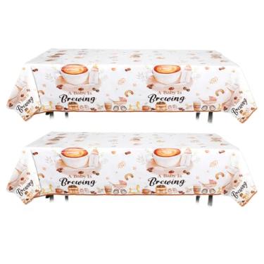 Imagem de 2un Conjunto de Bebê Toalhas Mesa Tema Café, 274x137cm Capas Mesa Retangulares Plástico para Decoração Festas Infantis Chá Bebê e Aniversários