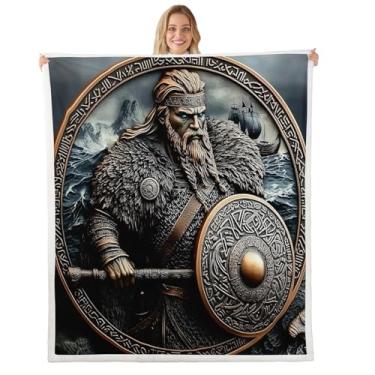 Imagem de Erosebridal Cobertores de lã de ovelha nórdicos Viking Twin 152 cm x 203 cm para crianças, meninos, adolescentes, sofá, sofá, guerreiro viking, retrô, cobertor náutico, oceano, náutico, vintage, navio