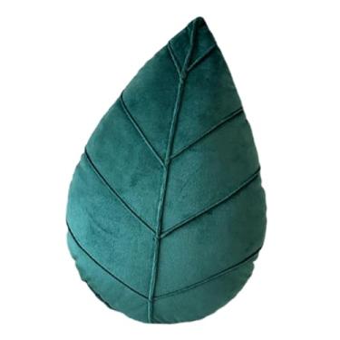 Imagem de predolo Almofada decorativa de folha em pelúcia, almofada para festa, para casa com estampa de planta, macia para amantes de jardim, dormitório, sofá, férias, Verde Escuro 50x30cm
