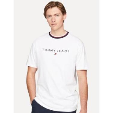 Imagem de Camiseta Tommy Jeans Masculina Regular Linear Ringer Tee Branca-Masculino