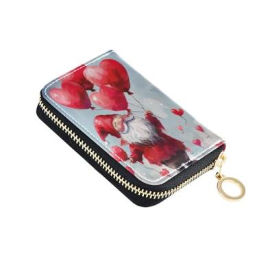 Imagem de Carteira feminina com zíper de couro, 9 compartimentos para cartão de crédito e 2 compartimentos para dinheiro, carteira masculina Gnomo dos Namorados com bolso para moedas