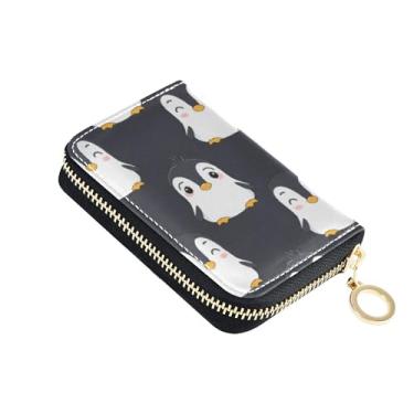 Imagem de Carteira feminina fofa de desenho animado pinguins cinza com zíper ao redor do porta-cartão de crédito com bloqueio de RFID minimalista com zíper e bolso para moedas
