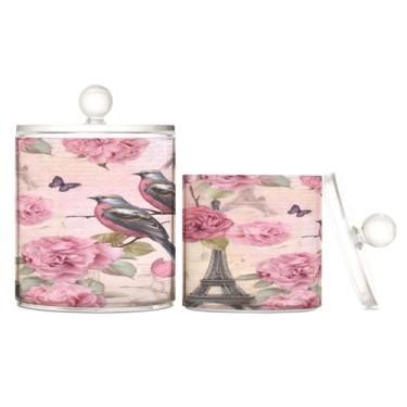 Imagem de Beautiful Flowers Pote de armazenamento de plástico vintage com letras em Paris, frascos de boticário de 2 tamanhos, organizador de maquiagem de plástico, pacote com 2
