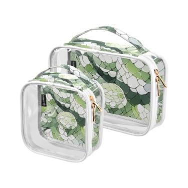 Imagem de GAIGEO Bolsa de cosméticos Two Space Puppies Flying Happily pacote com 2, bolsa de viagem para produtos de cabelo, bolsas de maquiagem transparentes para mulheres, pacote com 2, Pele de cobra verde