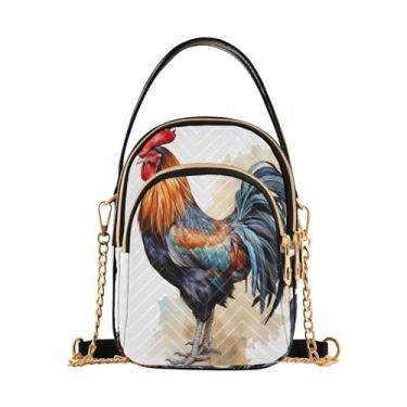 Imagem de Linda com duas vacas em uma bolsa tiracolo feminina azul, bolsa tiracolo com alça removível, bolsas de ombro transversais para mulheres, Galo de galinha em aquarela - 2, One Size