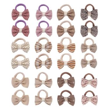 Imagem de JESSCAT 24 laços de cabelo de bebê com laços, 12 faixas elásticas macias multicoloridas (2,5 cm), suportes de rabo de cavalo sem vincos para bebês, crianças pequenas e crianças, cor 2