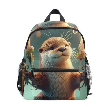 Imagem de GAIGEO Cute Otter Birthday Gifts Backpack for Baby with Whistle, 2 Bottle Pockets, Lightweight, Kindergarten Backpack 10x4x12 In, for Ages 3-8